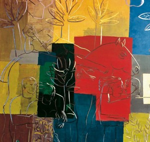 Mural (fragmento) dedicado a la Convivencia en Zuera. Sala de Protocolo del Ayuntamiento de Zuera. Autor: Jorge Gay 1995